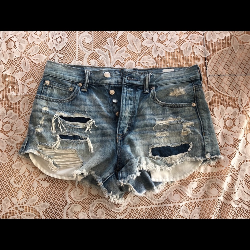 Distressed jean shorts